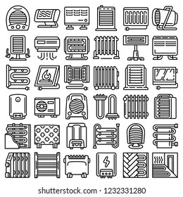 Electric heater icon set. Outline set of electric heater vector icons for web design isolated on white background