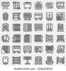 Electric heater icon set. Outline set of electric heater vector icons for web design