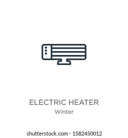 Electric heater icon. Thin linear electric heater outline icon isolated on white background from winter collection. Line vector sign, symbol for web and mobile