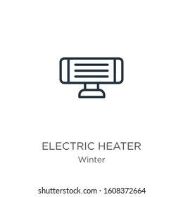 Electric heater icon. Thin linear electric heater outline icon isolated on white background from winter collection. Line vector sign, symbol for web and mobile