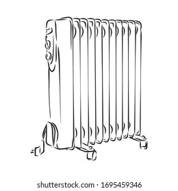 electric heater, oil radiator, vector sketch illustration