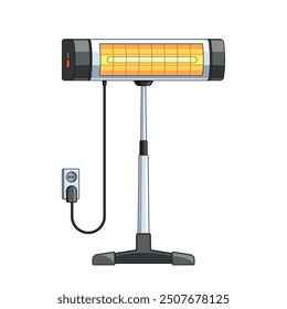 Electric Heater On Stand With Plug For Indoor Heating. Illustration On White Background For Winter And Home Heating