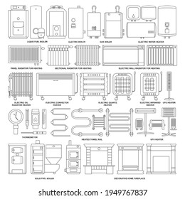 Electric heater vector outline set icon. Vector illustration boiler on white background. Isolated outline set icon electric heater .