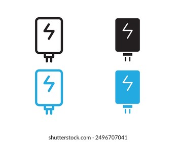 Electric heating boiler icon black and white vector outline sign