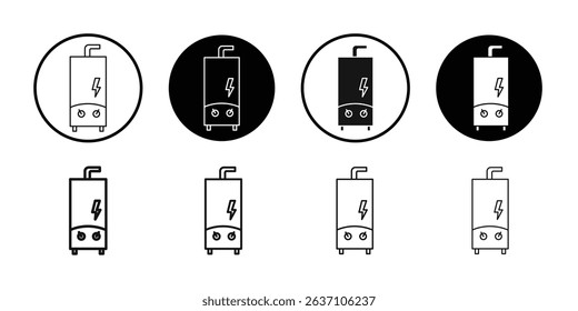 Electric heating boiler icon Black line art vector logo set