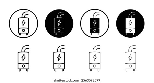 Electric heating boiler icon Flat outline fill set collection