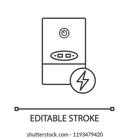 Electric heating boiler linear icon. House central heater. Thin line illustration. Heating system. Contour symbol. Vector isolated outline drawing. Editable stroke