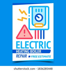 Electric Heating Boiler Repair Promo Banner Vector. Electrical Boiler Heat Equipment Fixing Service Advertising Poster. Broken Technics Technology Fix Concept Template Style Color Illustration