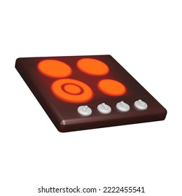 Electric Hob 3d Icon. Cooking Hob With Red Burners