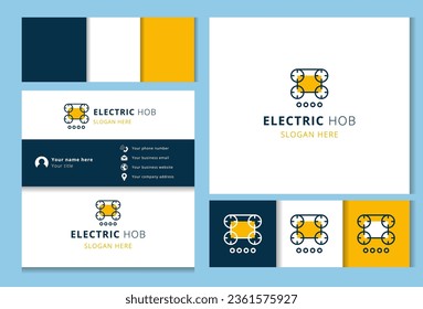 Electric hob logo design with editable slogan. Branding book and business card template.