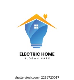 Logotipo de hogar eléctrico con diseño de ilustraciones de vector plug and blub.