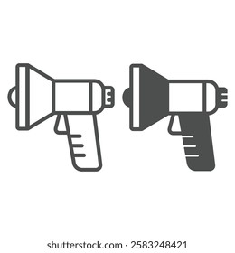 Electric horn with loudspeaker line and solid icon, advertizing tool concept. Vector graphics. Loud speaker device sign on white background, outline style icon for mobile or web design