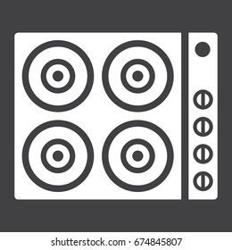 Electric Hot Plate Glyph Icon, Electrical Stove And Appliance, Vector Graphics, A Solid Pattern On A Black Background, Eps 10.