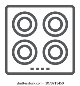 Electric Hot Plate Line Icon, Kitchen And Cooking Surface, Household Sign Vector Graphics, A Linear Pattern On A White Background, Eps 10.