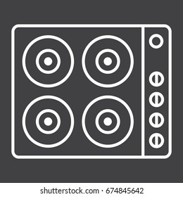 electric hot plate line icon, electrical stove and appliance, vector graphics, a linear pattern on a black background, eps 10.