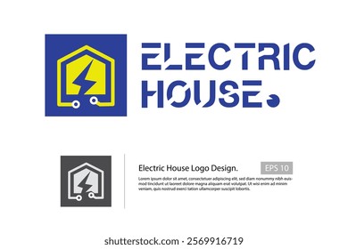 Electric house logo with a house with a bolt inside and a cable as a house shape.