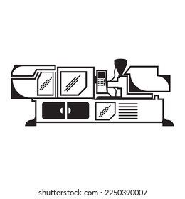 Symbol für elektrische oder hydraulische Spritzgießmaschinen. Vektorgrafik-Design.