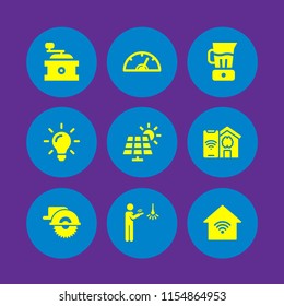 electric icon. 9 electric set with saw, smart house, smart home and light bulb vector icons for web and mobile app