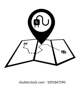 electric icon, electric cable symbol and map pointer