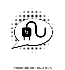 electric icon, electric cable symbol and speech bubble, halftone effect