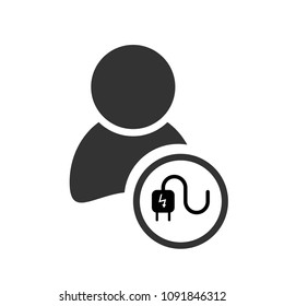 electric icon, electric cable symbol and user symbol
