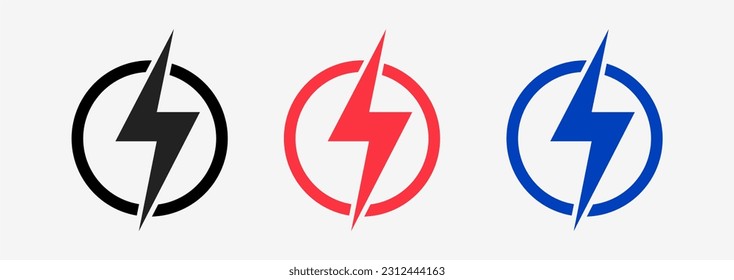 Cierre de iconos eléctricos. Icono de rayo de colores y fondo blanco. Iconos del vector