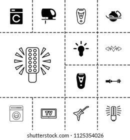 Electric icon. collection of 13 electric filled and outline icons such as washing machine, bulb, guitar. editable electric icons for web and mobile.