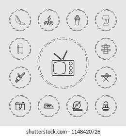 Electric icon. collection of 13 electric outline icons such as ironing table, iron, battery, circular saw, chain saw. editable electric icons for web and mobile.
