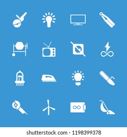 Electric icon. collection of 16 electric filled icons such as mill, light bulb, no plug, hair straightener, vacuum cleaner, tv. editable electric icons for web and mobile.