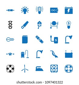 Electric icon. collection of 25 electric filled icons such as iron, washing machine, vacuum cleaner, saw, concrete mixer, fan. editable electric icons for web and mobile.