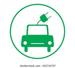 electric icon, Front view of electric car and cable with plug
