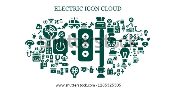  electric\
icon set. 93 filled electric icons. Simple modern icons about  -\
Traffic lights, Drum, Electric piano, Electric car, Drill, Toaster,\
Kettle, Blender, Empty battery,\
Idea