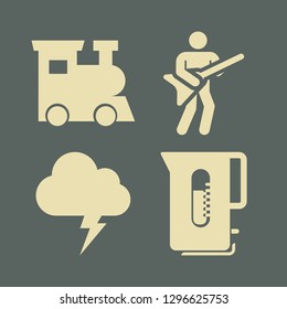 electric icon set with lightning, train and guitar player vector illustration