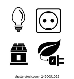 Conjunto de iconos eléctricos, panel solar en el techo del hogar, icono de vector de bioenergía, ilustración vectorial sobre fondo blanco...