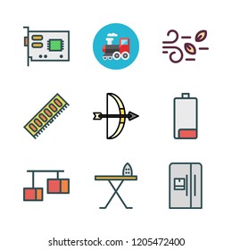 electric icon set. vector set about iron board, lamp, ram and battery icons set.