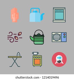electric icon set. vector set about iron board, air conditioner, oven and wired gloves icons set.