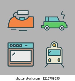 electric icon set. vector set about electric car, train, iron and oven icons set.