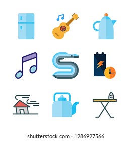 electric icon set. vector set about music, battery, fridge and wind icons set.