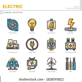 electric icon set,filled outline style,vector and illustration