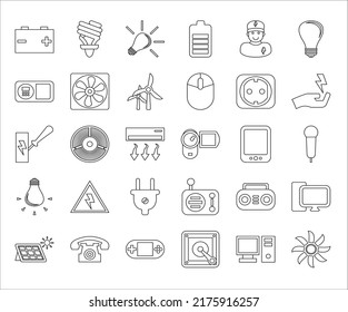 Electric icon sets flat black white handdrawn symbols outline