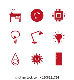 electric icon. electric vector icons set bulb leaf, hydraulic energy, desk table lamp and lamp on desk