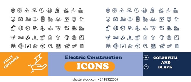 Electric icons Pixel perfect. Energy, battery, home, ....