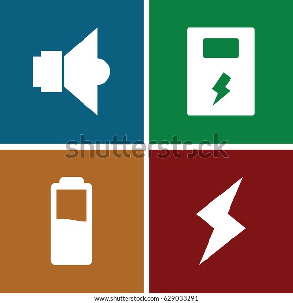 Electric icons set. set of 4 electric filled\
icons such as lamp,\
battery