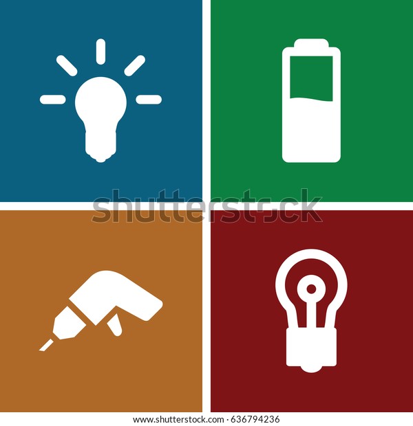 Electric icons set. set of 4 electric filled icons\
such as bulb, drill