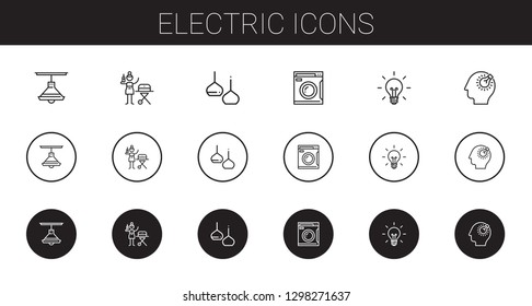 electric icons set. Collection of electric with lamp, portable, light, washing machine, idea, bulb. Editable and scalable electric icons.