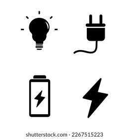 Electric icons set. White on a black background.eps