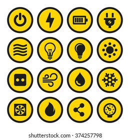 Electric Icons Set. Yellow Signs. Vector