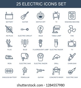 electric icons. Trendy 25 electric icons. Contain icons such as battery, guitar, switch off, TV, washing machine, no plug, electric circuit. electric icon for web and mobile.