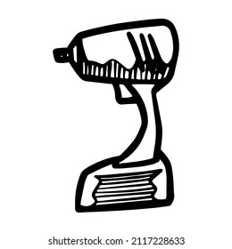 Icono del controlador de impacto eléctrico. Ilustración vectorial dibujada a mano. Herramienta de trabajo en madera