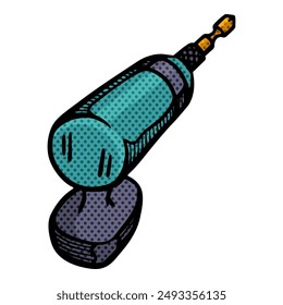 electric impact driver icon hand drawn halftone color vector illustration woodworking tool